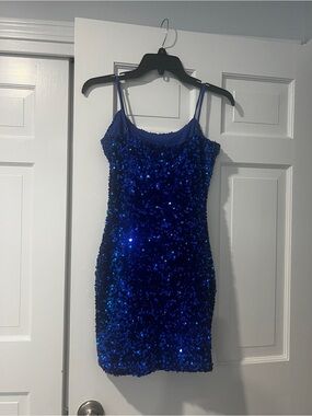 Royal Blue Sequin Spaghetti Strap Mini Dress